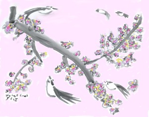 plum blossoms and birds color